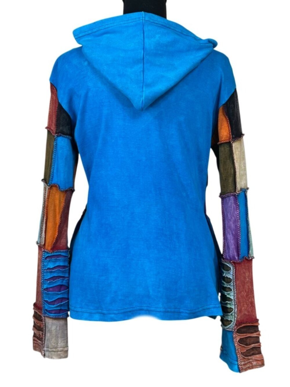 India Boutique Y2K Cotton Patchwork Hippy Hoodie Jacket Size M - Picture 3 of 11